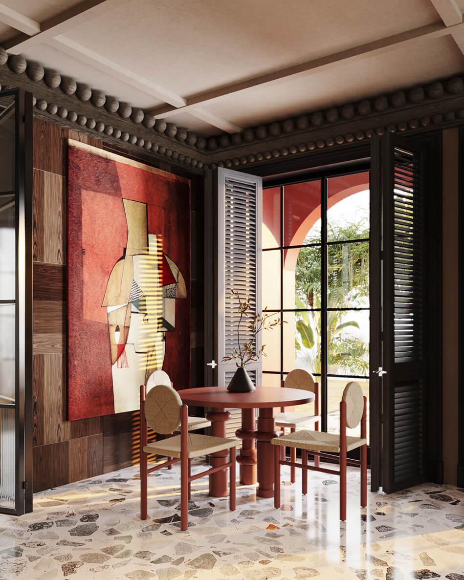 Casa Noi — dining room with statement artwork