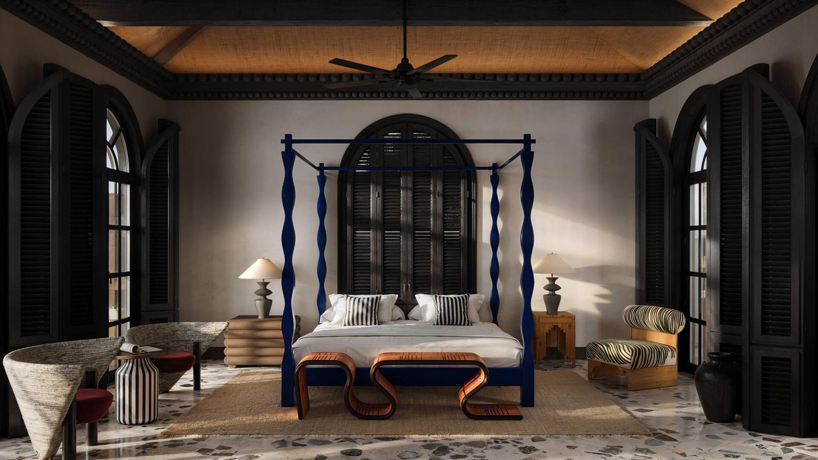 Casa Noi — navy four-poster bedroom